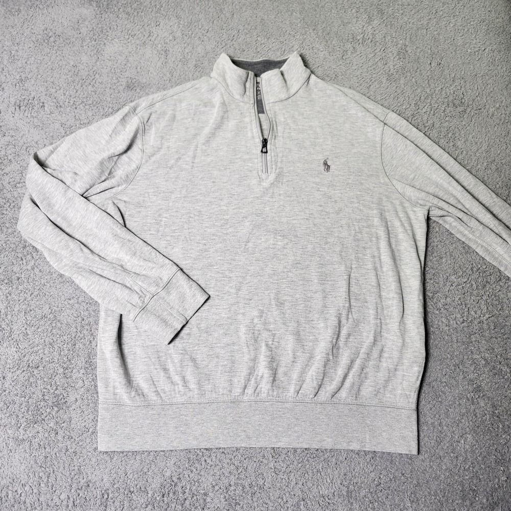 Polo Ralph Lauren Mens M Quarter Zip Pullover Gray Heather Cotton Blend Logo
